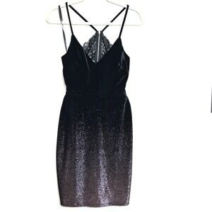 Y2K Black Velvet Lace Back Cutout Purple Ombre Glitter Party Dress Size 7